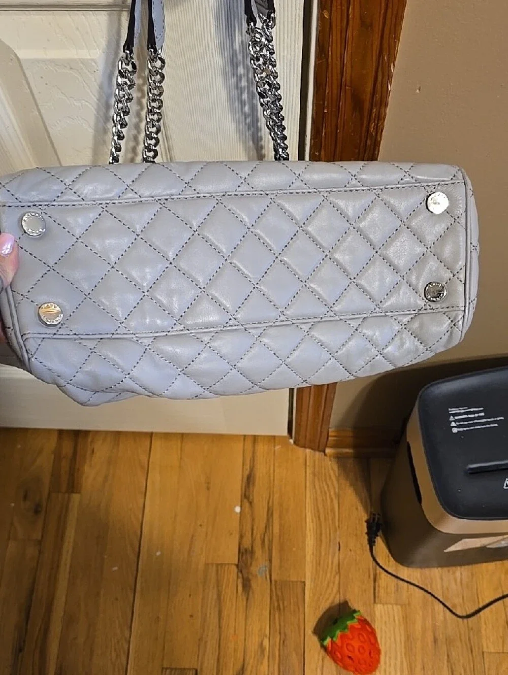 Michael Kors Quilted Shoulder Bag in Light Gray with Silver Chain